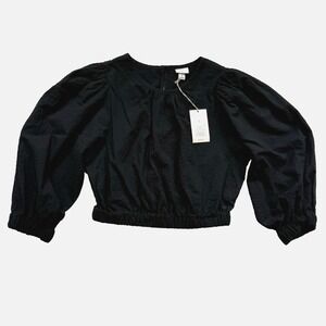 A New Day Balloon Sleeve Top Women S 4 6 Puff Black Cotton Modal Crop Boho